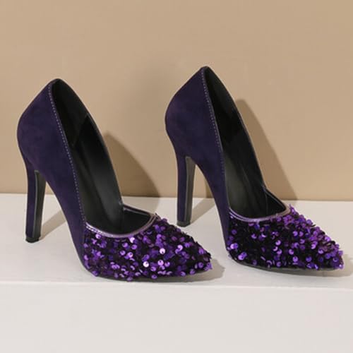 Alyaafifa High Heel Sequin Pumps for Women Closed Pointed Toe Sexy Stilettos Slip-On Suede Velvet Dress Shoes Party Wedding Prom Club Night Evening4