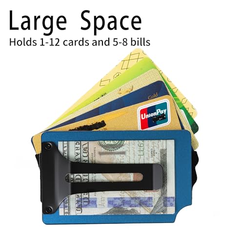 Image of Minimalist Wallet for Men, Slim Metal RFID Blocking Wallet Credit Card Holder Money Clip & Cash Strap, Scratch-Resistant Holds 15 Cards,Ideal Gift for Men | Matt Blue