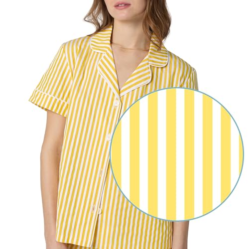 Image of Bed Head PJs Women's Short Sleeve Woven Cotton Sateen Shorty Pajama Set - Organic, Soft, Lightweight, Classic Fit Sleepwear