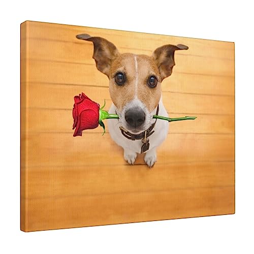 ジャック・ラッセル・テリアとローズ アニメ アートパネル アートフレーム モダン ポスター フレーム装飾画 キャンバス絵画 アートボード 玄関 木製 部屋飾り 壁掛け ソファの背景絵画 木枠セット グッズ キャラクター プレゼント 40x50cm DX47