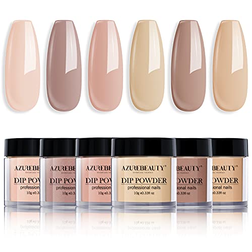AZUREBEAUTY Dip Powder Set - 6 Colors Nude Pink Peach Brown Acrylic Dipping Powder Color Kit, Natural Skin Tone Refill Set for French Nail Art Nail Manicure Kit Salon DIY Home, No Nail Lamp Needed