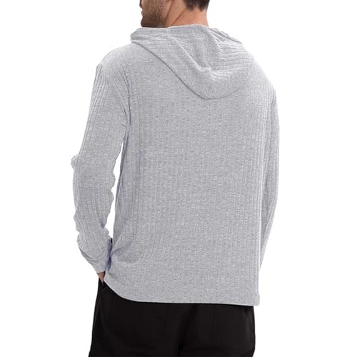 Waffle Knitted Hoodies for Men Vintage Tees Lightweight Pullover Sweatshirts Long Sleeve Button Up Jogger Jumper Tops3