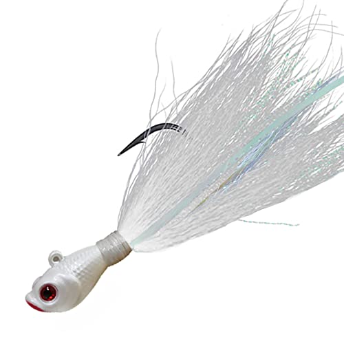 kmucutie 5 pcs bucktail Jigs Saltwater or Freshwater Bait,for bass flounder fluke Striper Fishing Lure (All White Color, 2 OZ)
