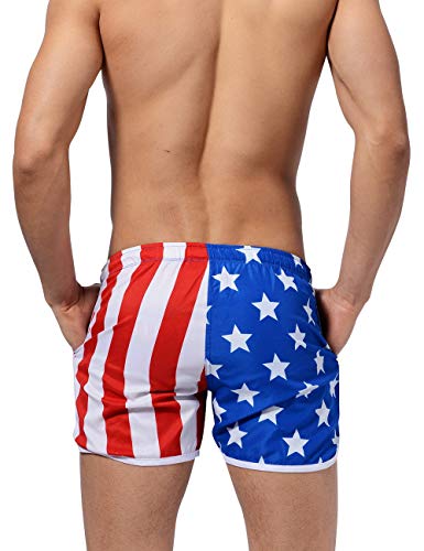 Men's Elastic Waist American Flag Swimwear Dolphin Shorts Patriotic July 4th Split Hem Drawstring Swim Trunks4
