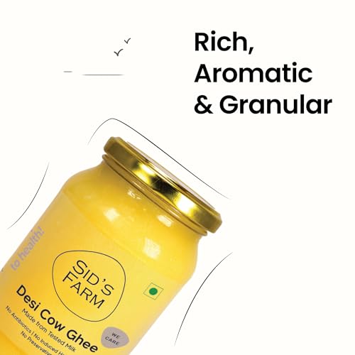 Image of Sid's Farm Desi Cow Ghee - 350g | Aromatic and Granular | Made With Safe Tested A2 Milk | Free From Antibiotics, Preservatives and Induced Hormones | Glass Jar