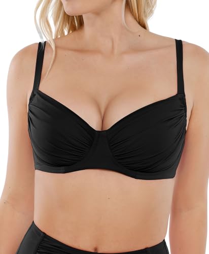 Popilush Bikini Tops for Women - Underwire Swimsuits Push Up Shapewear Ruched Bikinis Swimsuit Tops 2025 Bathing Suit