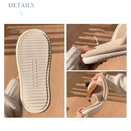 Dog Slippers for Women Man Open Toe Indoor Linen Slippers Four Seasons Cartoon Dog Animal Slides Sandals Comfy Outdoor Non-Slip Home Shoes(40/41 EU, Khaki)3