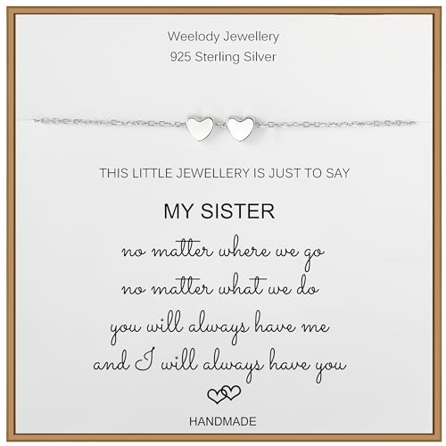 Pabenlily Sister Gifts from Sister 925 Sterling Silver Love Heart Bracelet Birthday Presents Bestie Gifts