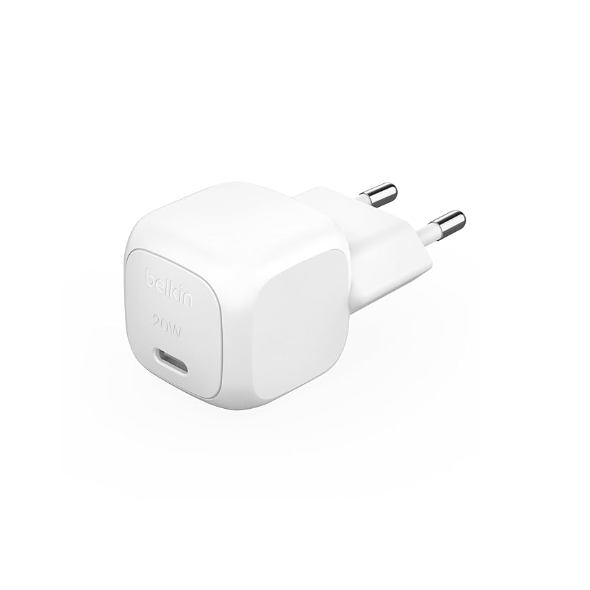 Belkin BoostCharge Caricatore USB-C cubico da 20 W, Caricabatteria rapido, Alimentatore USB C per Apple iPhone 16, 16 Pro, 16 Pro Max e altri, Samsung Galaxy S24, iPad, AirPods ecc, bianco