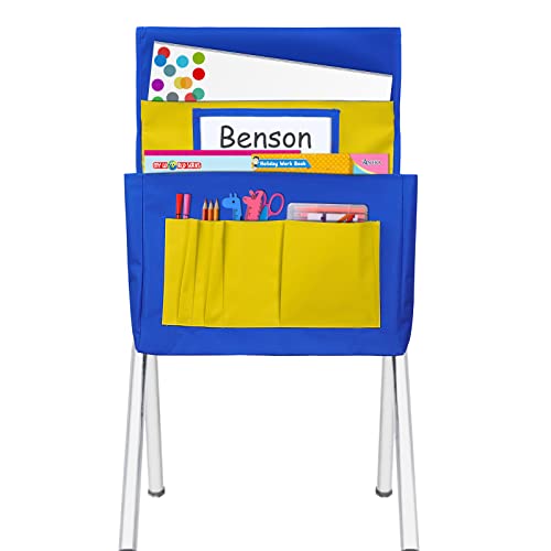 Godery Chairback Buddy Pocket Chart, Canvas Seatback Stuff Storage Pocket - Home, Classroom, Group Team Organizers For Child (Blue+Yellow) #TOP10