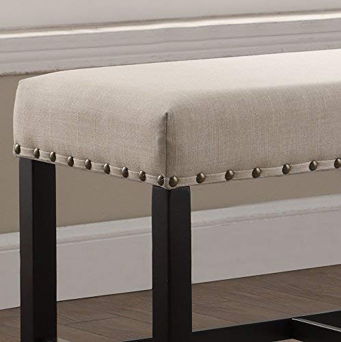 Roundhill Furniture Biony Fabric Counter Height Dining Bench with Nailhead Trim, Tan