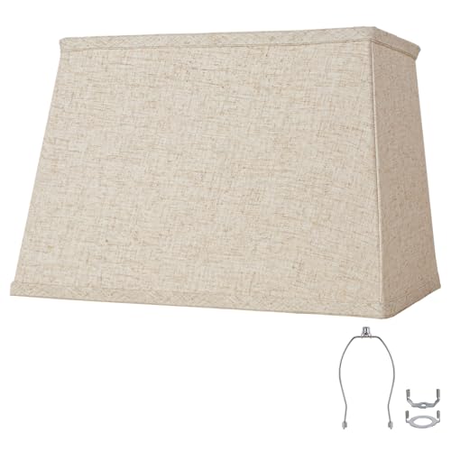 Rectangular Lampshade, Large Beige Lamp Shade, (7 x 12.5) '' x (9 x 15) '' x 9.8 '', Includes 1 Shade Bracket, 2 Adapters, Suitable for Table Lamps and Floor Lamps, Easy Assembly