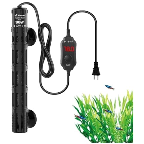 VCRAZE Fish Tank Heater with LED Digital Display Thermostat, Submersible Aquarium Heater with Protective Housing, 300W Adjustable Fish Heater for 40-75 Gallon Tanks Cover