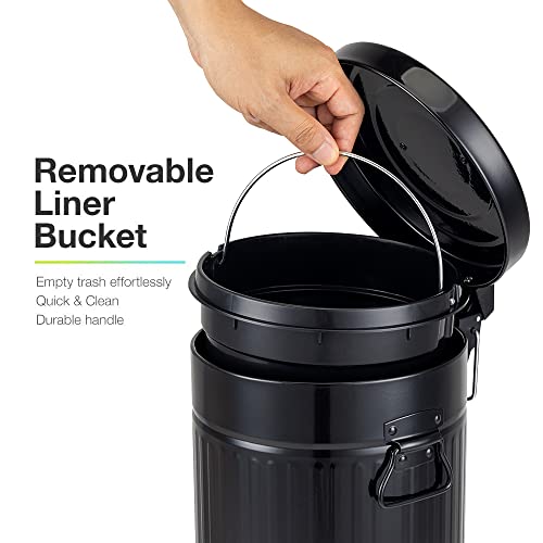 Image of Bathroom Trash Can with Lid, Small Waste Basket for Home Bedroom, Retro Step Garbage Can with Soft Close, Vintage Office Trash Can, 5 Liter / 1.3 Gallon, Glossy Black