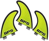 BPS 'Stealth' Performance Core and Netted Thruster Fin Set - 3pc Fiberglass Surf Board Fins with FCS G7 M5 Style - Surfing Fins (Yellow)