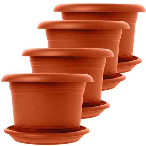 SUSTANIA 4er Set Pflanzkübel Groß Außen, 30cm Durchmesser, Terracotta Blumentopf groß außen mit Untersetzer, Blumenkübel groß aussen, Wetterfest, Made in Germany