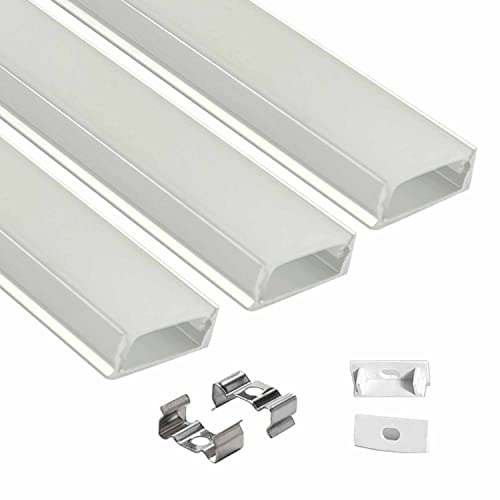 Image of (18x6mm LED Strip Light 1Meter Aluminium Rectangular Surface Profile Light Channels with Diffused Cover, End Caps and Mounting Clips Without LED Straight Linear - Pack of 3