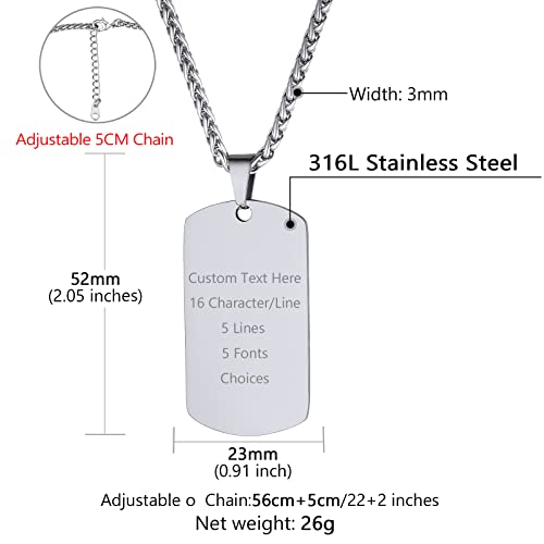 Supcare Individualisiert Herren Dog Tag Kette, Personalisiert Erkennungsmarke mit Gravur Option, Hypoallergen Medizinisches 316L-Stahl, Personalisierte Kette Herren für Vatertag und Weihnachten