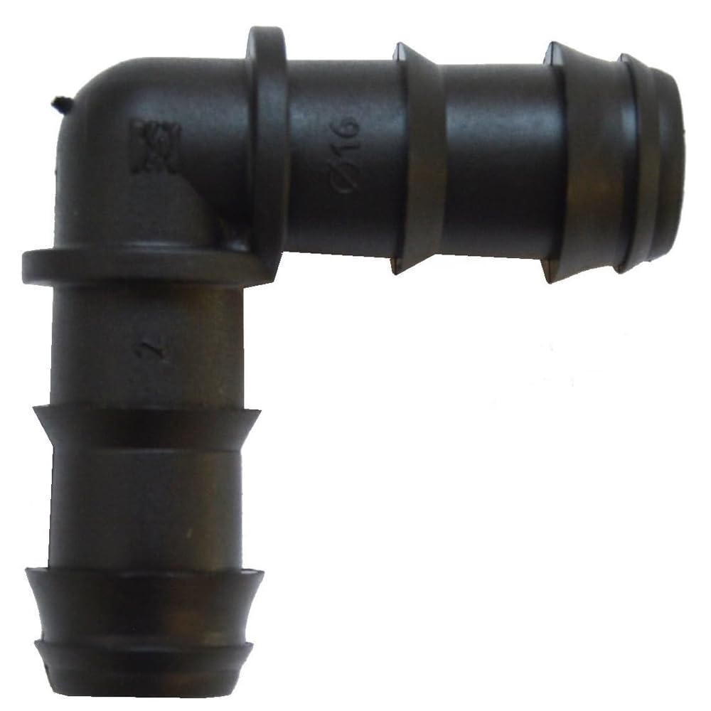 Suinga Codo Riego por Goteo 16 mm | Pack 2000 Conector en L para Tuberia de Polietileno | Enlace Acodado de Goteo Rapido para Manguera y Huerto | Accesorio Profesional Color Negro