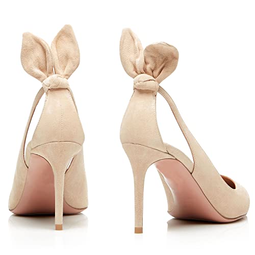 MOOMMO Women Stiletto Heels Pumps With Bow Pointed Toe Dress Pumps 3" Thin High Heel Closed Pointy Toe Sandals Slip On Back Bow Cut-Out Dress Cute Wedding Heels Sexy 4-11 M US3