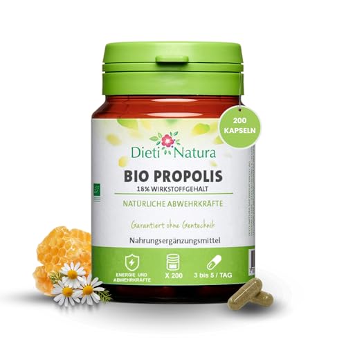 Dieti Natura Bio Propolis 200 Kapseln 18% Wirkstoffgehalt – Reines natürliches Propolis zur Unterstützung des Immunsystems bei Erwachsenen – Antibakterielle und antioxidative Eigenschaften – Bienensto