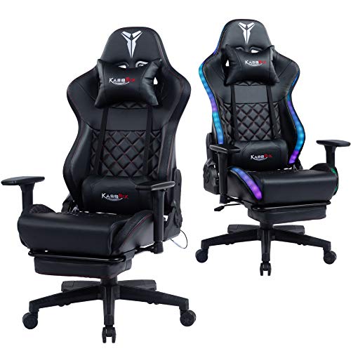 Kasorix RGB Gaming Chair with LED Lights Footrest, Ergonomic High Back Video Game Chair Fully Reclining Padded E-Sport Computer Gaming Chairs with Lumbar Support (Black) Kasorix RGB Gaming Chair with LED Lights Footrest, Ergonomic High Back Video Game Chair Fully Reclining Padded E-Sport Computer Gaming Chairs with Lumbar Support (Black)