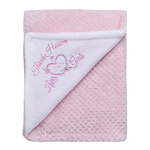 Image of Little Me 2-Ply Reversible Baby Blanket with Thank Heaven for Little Girls Embroidery (Pink, 30x40)