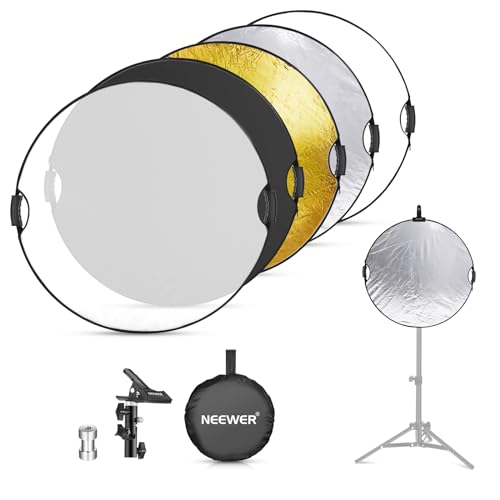 NEEWER 80cm Réflecteur Lumière avec Pince et Poignées, Réflecteur Photographie Multi-Disque Pliable 5 en 1 Translucide/Argent/Or/Blanc/Noir avec Filetage...