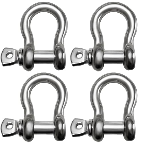 Laorde 316 Stainless Steel D-Ring Shackles Marine Grade 1/4 Shackle with 5/16 Screw Pin Heavy Duty Clevis Anchor Shackle for Boat Sailboat Chain Strap Rigging Clasp 4 Pack