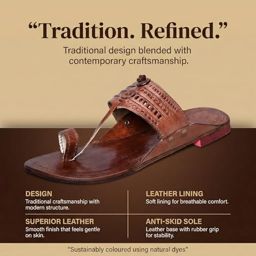 Image of Kolhapuri Chappal for Men Original, Semi-Premium Leather Semi-Handcrafted Traditional Kolhapuri Chappal for Man Formal Footwear for Weddings & Parties, Ethnic Wear & Daily Comfort