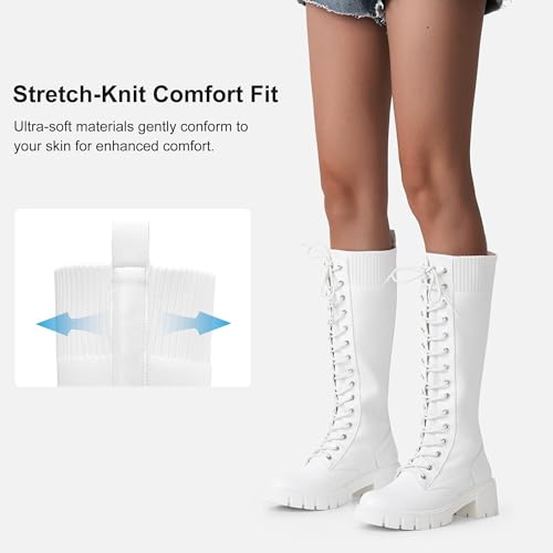 Image of Vepose Women's 953 Knee High Combat Boots Chunky Platform Heel, Lace Up Gothic Punk Work Boots for Dresses and Jeans