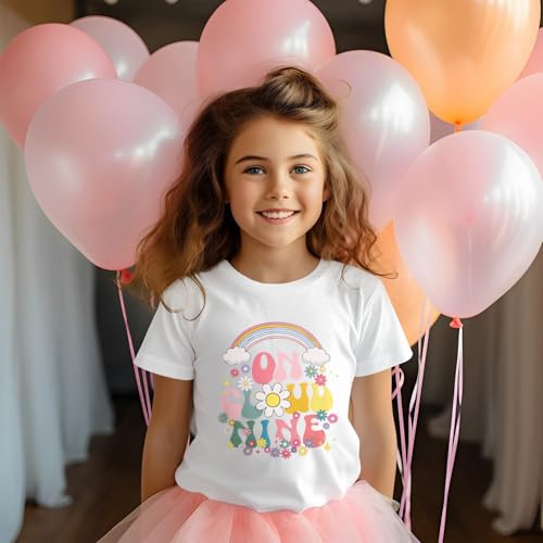 On Cloud Nine Birthday Girl Shirt 9th Girls Birthday Outfits Rainbow Kids 9 Year Old Tshirt Birthday Party Tee Tops4