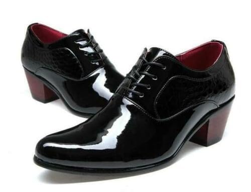 Men's High Cuban Heel lace up Oxford Pointed Toe Man Dress Formal Shoes