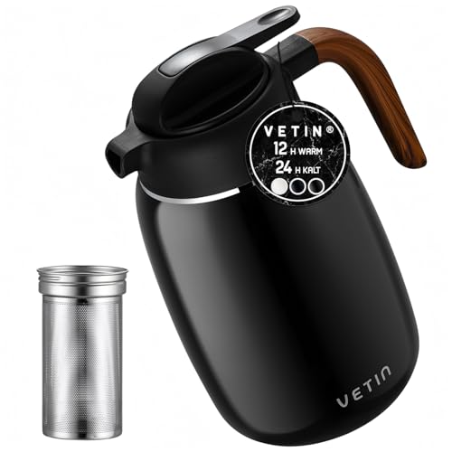 VETIN Thermoskanne mit Teesieb 1 5L aus 304 Edelstahl Kaffeekanne Thermo