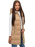 OZONEE Damen Weste Steppweste Kapuze Vest Ärmellos Jacke Übergangs Daunenweste Damenweste Steppweste Sportweste Übergangsjacke Bodywarmer Outdoor Längere N/7046 BEIGE 2XL