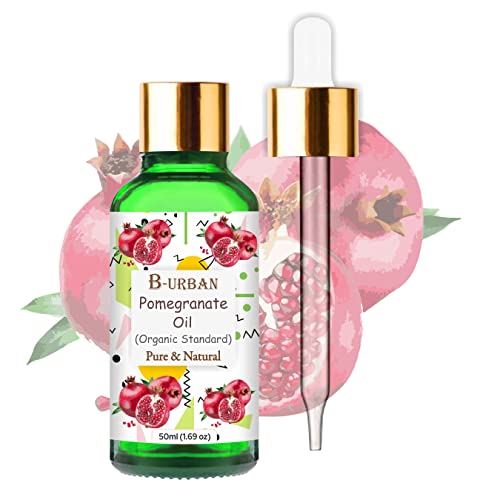 Image of B-URBAN Pomegranate (Punica Granatum) Oil 100% Pure & Natural Undiluted Carrier Oil Organic Standard for Calming Sensitive & Revitalizing Dull Skin - Use on Body and Hair 50ML