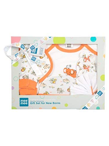 Mee Mee New Born Baby Gift Set | Soft Cotton Clothing Essentials for Infants/Baby Girls, Boys | Baby Shower Clothing Hamper (6 Pieces, Orange)| Ideal Gift for New Born Baby-picture-24