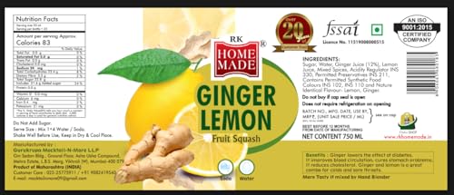 Image of RK HOME MADE NATURAL SYRUP | Ginger lemon Syrup | Gluten free | 100% Vegan & Low fat | A perfect drink for house parties, picnics, & road trips to everyone's delight 750 - ML