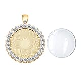 8 sets Rhinestone Gold Bezel Pendant Base Settings Round 25mm Clear White Crystal with Glass...