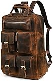 Mochila de cuero para hombres y mujeres, vintage, bolsa para laptop, múltiples bolsillos, mochila de viaje casual, color marrón