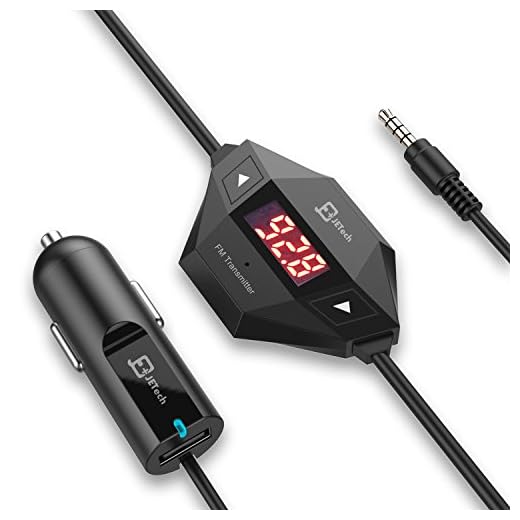 JETech Wireless FM Transmitter Radio Car Kit for Smart Phones Bundle with 3.5mm Audio Plug and Car Charger (Black)