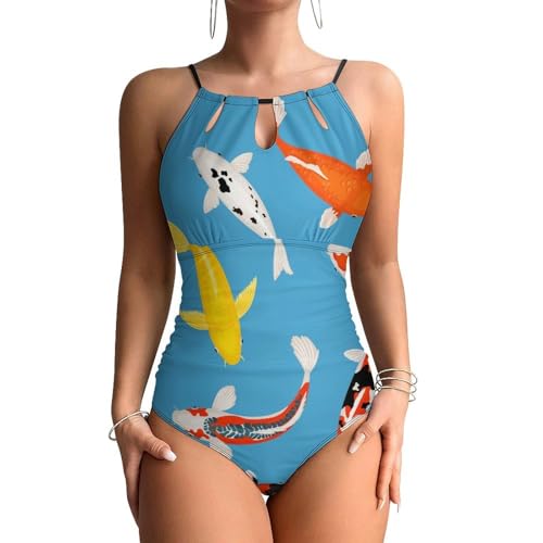 Monokini beachwear poisson rouge maillots de bain une pièce femme contrôle ventre