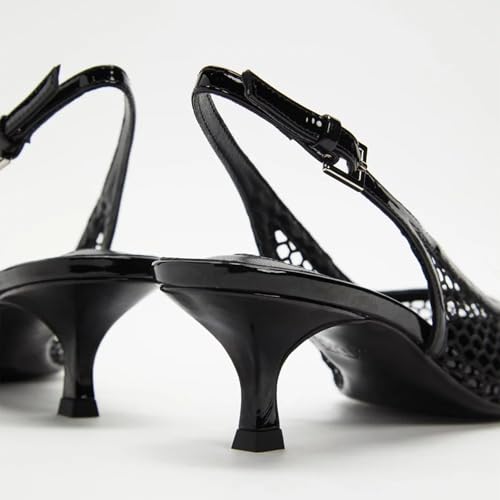 olomisa Slingback Pumps for Women Mesh Kitten Heels Pointed Toe Heeled Sandals Buckle Ankle Strap Low Heeled Pumps4