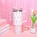 Whaline 40oz Pink Bow Tumbler with Handle Straw and Lid Bow-Knot Travel Coffee Tumbler Cup for Women Friend Holiday Birthday Gift