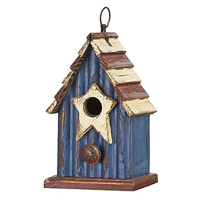 Glitzhome Rustic Patriotic Garden Distressed Wooden Decorative Bird House 9" H