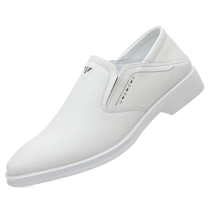 Mens Retro White Oxford Shoes Patent Leather Business Derby Shoes Height Increasing Non-Slip Softsole Walking Dress Shoes for Men