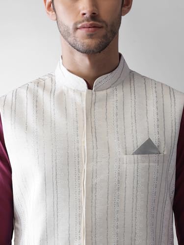 Image of Kisah Men's Cotton Blend Embroidered Nehru Jacket Regular Fit | Designer Ethnic Layering | Wedding & Occasion Wear