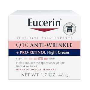Eucerin Q10 Anti-Wrinkle Night Cream + Pro-Retinol, Facial Cream for Sensitive Skin, 1.7 Oz Jar