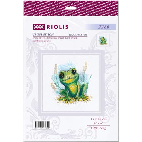 Image of RIOLIS - Little Frog 2286, Animals Cross Stitch Kits 6 inchx6 inch, Cross Stitch Kits for Beginners & Advanced, Crossstitching Kit Adult, Embroidery Counted Stitching Kit