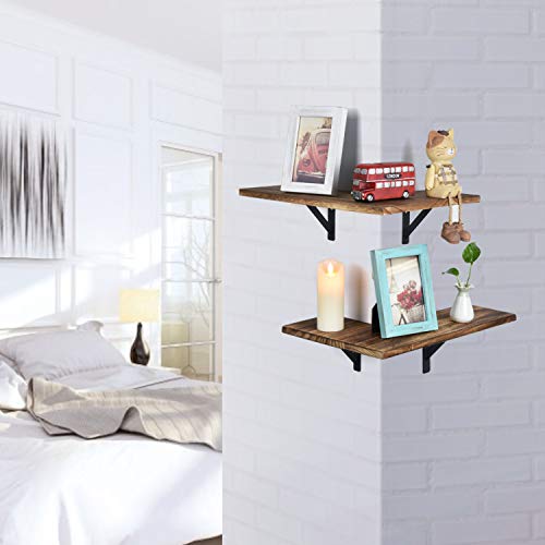 Olakee Corner Wall Shelves Rustic Wood Corner Floating Shelves For Bedroom Living Room Bathroom Kitchen Set Of 2 Carbonized Black #TOP1